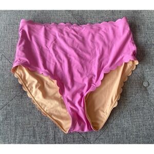 New J.Crew High Rise Full Coverage Scalloped Bikini Bottoms Large Pink Swim